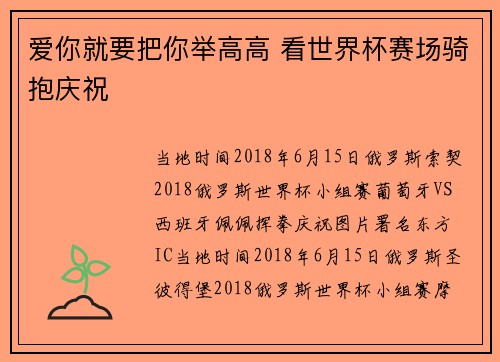 爱你就要把你举高高 看世界杯赛场骑抱庆祝